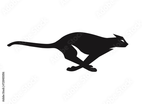 Black stylized silhouette of running cheetah. Vector  cat illustration showing speed. Animal isolated on transparent as logo, mascot, icon or tattoo
