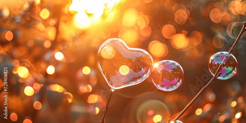 I am enamored by the sunset sky as I blow romantic soap bubbles in the park during summertime. photo