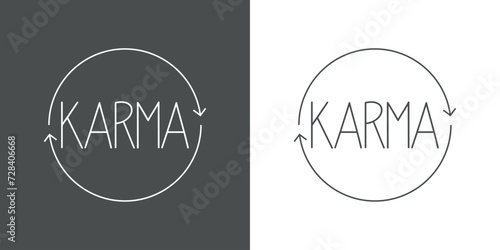 Logo con palabra karma rodeada de flechas girando en círculo