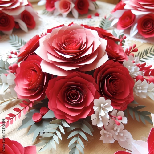 paper flower red roses cut from paper wedding decorations
