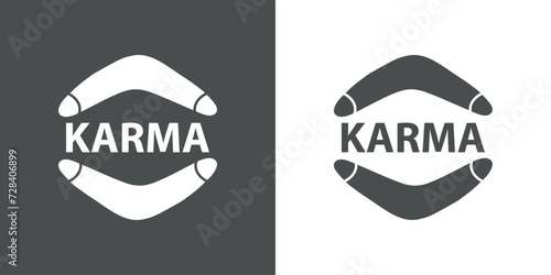 Logo el karma es un boomerang. Palabra karma con silueta de bumerán
