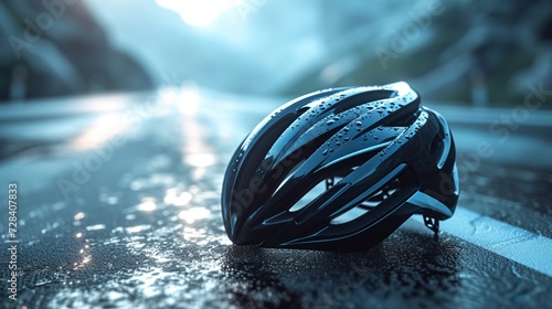 Sleek bicycle helmet mockup on a road background  photo