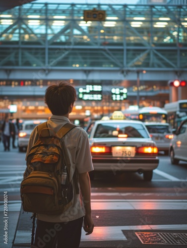 A traveler is awaiting a cab at the Tokyo airport in Japan.