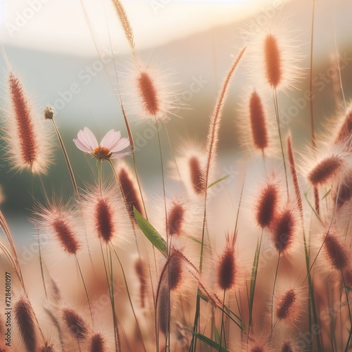 Selective focused of brown flower grass with green leaf with white background