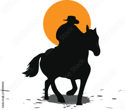 Horse silhouette, horseman icon pack with black and orange silhouettes