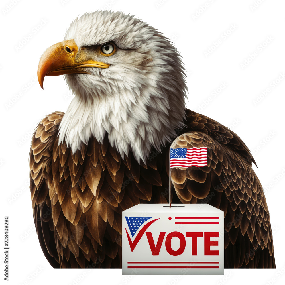American Bald Eagle with an American flag endorsing the act of voting ...