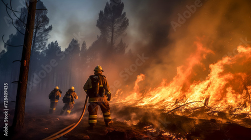 Firefighters extinguish a fire in a forest. photo