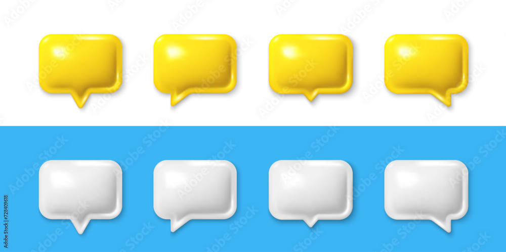 Set of 3d speech bubble icons. Speak bubble text, chatting box, chat dialog icon. Blank empty 3d speech bubbles. Message box, talk cloud and think bubble. Vector illustration Set of 3d speech bubble icons. Speak bubble text, chatting box, chat dialog icon. Blank empty 3d speech bubbles. Message box, talk cloud and think bubble. Vector illustration