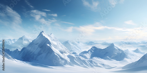 Mountain covered in snow with a blue sky background 