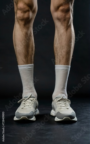 Asian Male legs wear white sock is isolated on black background