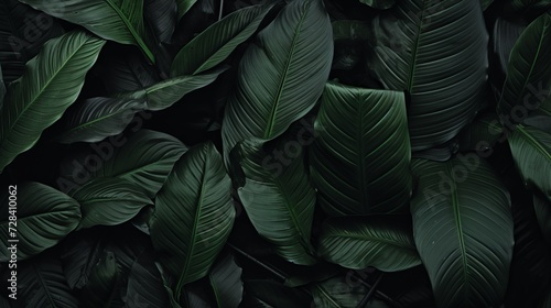 Dark tropical leaf textures for background with flat lay concept and ample copy space © Ilja