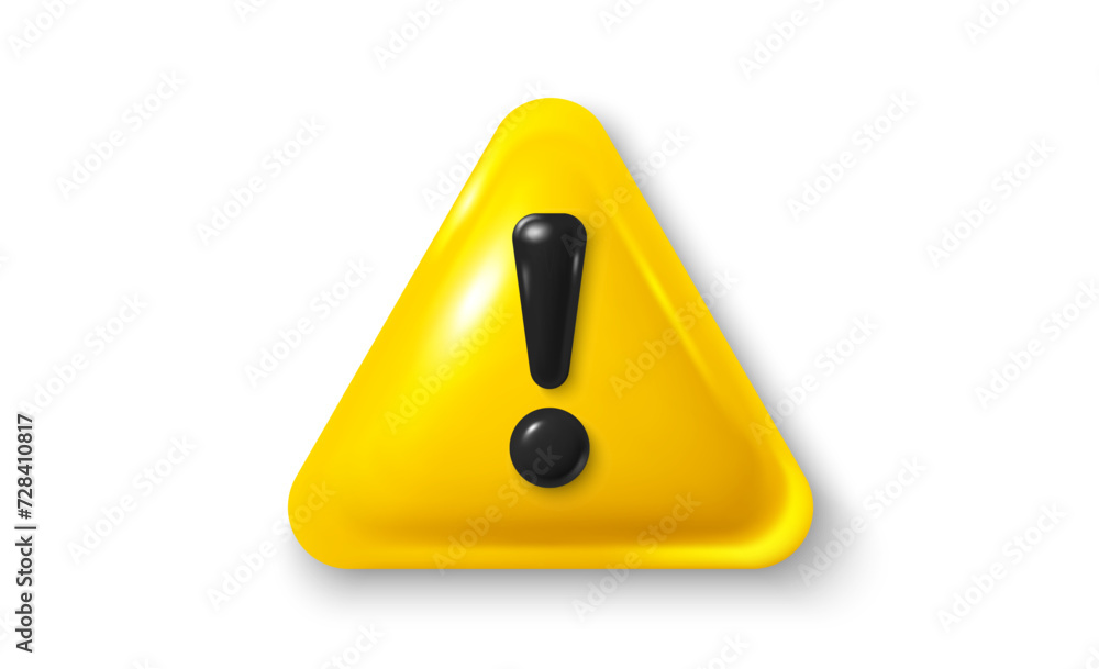 Yellow danger warning triangle 3d icon. Alert, caution or emergency notification. Danger hazard notification. Caution alert notice, triangle warning reminder and emergency attention. Vector Yellow danger warning triangle 3d icon. Alert, caution or emergency notification. Danger hazard notification. Caution alert notice, triangle warning reminder and emergency attention. Vector
