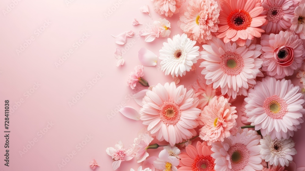 Blooming spring flowers on a pink background are ideal for weddings, March 8, Mother's Day. Blooming spring flowers on a pink background are ideal for weddings, March 8, Mother's Day.