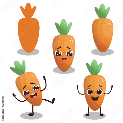 Set of cute carrot characters on white background