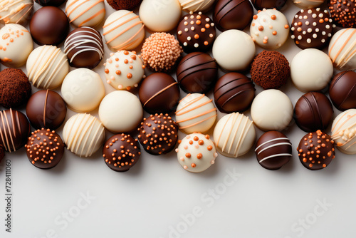 Assorted handmade chocolates on a light background