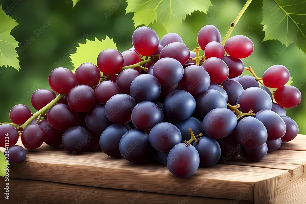 Grapes on wooden cutting board, created with generative AI Grapes on wooden cutting board, created with generative AI