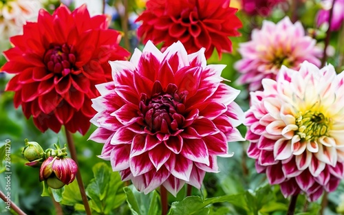 Colorful dahlia flowers in the garden. Floral background