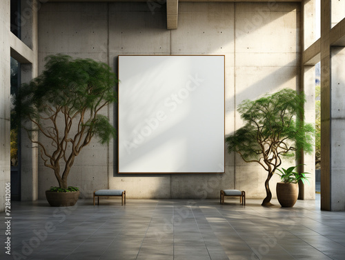 a blank poster frame mockup in the building entrance generative by ai © Kainash
