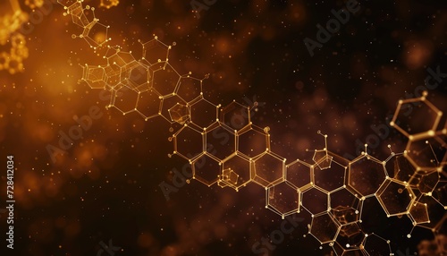 Abstract gold molecules background, chemical compounds for pharmacy or medicine theme backdrop