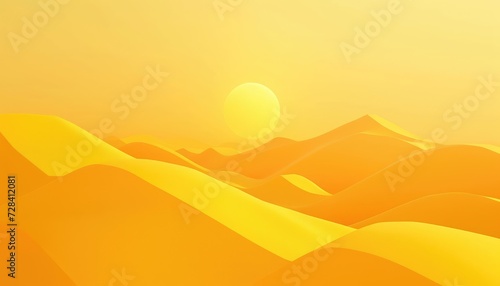 Abstract yellow mountains landscape with rising sun