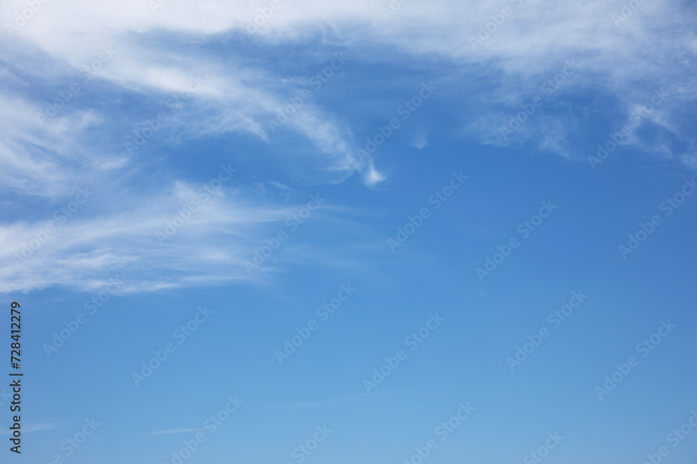 blue sky and fantastic soft white clouds ,  horizontal shape with space for design. Web banner. Wide. Panoramic. Website header