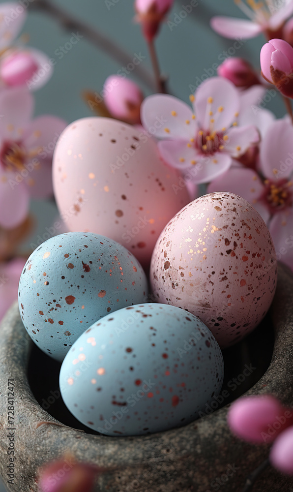 Close-up of softly colored pastel eggs. Easter card design and wallpaper. Close-up of softly colored pastel eggs. Easter card design and wallpaper.