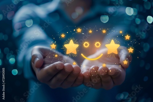 Smiling Emoji warm Smiley, Vector Design crm tools. Star rating love sybol assembled. Happy feedback ball mindfulness happy smile. feedback analysis crm client service