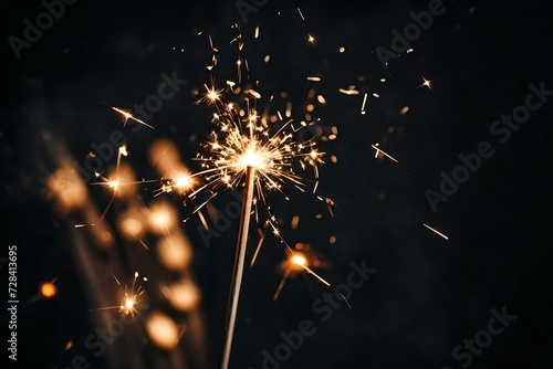 burning Sparkler blast on a black background at night holiday celebration event party dark vintage tone