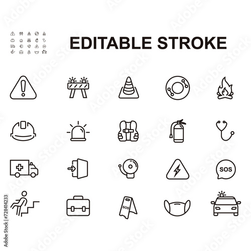 Safety icon collection. Thin line icon. Editable stroke.