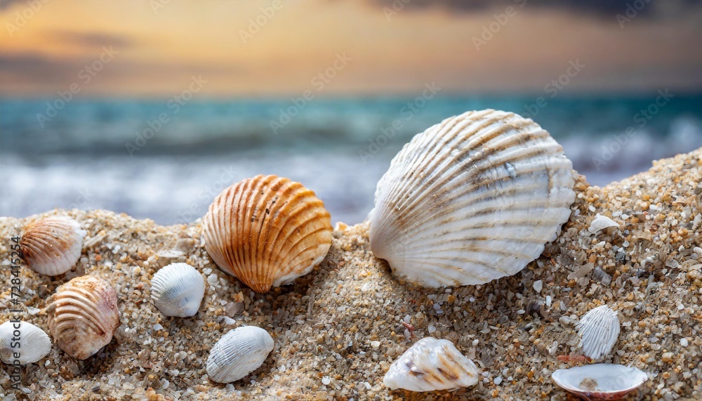 seashells in the sand on the seashore as an abstract background texture seashells in the sand on the seashore as an abstract background texture