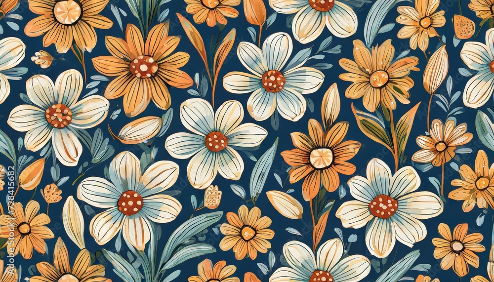 boho ditsy fantasy flowers seamless pattern folk floral texture