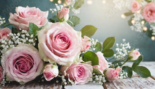 pastel pink roses frame beautiful flower arrangement for your design