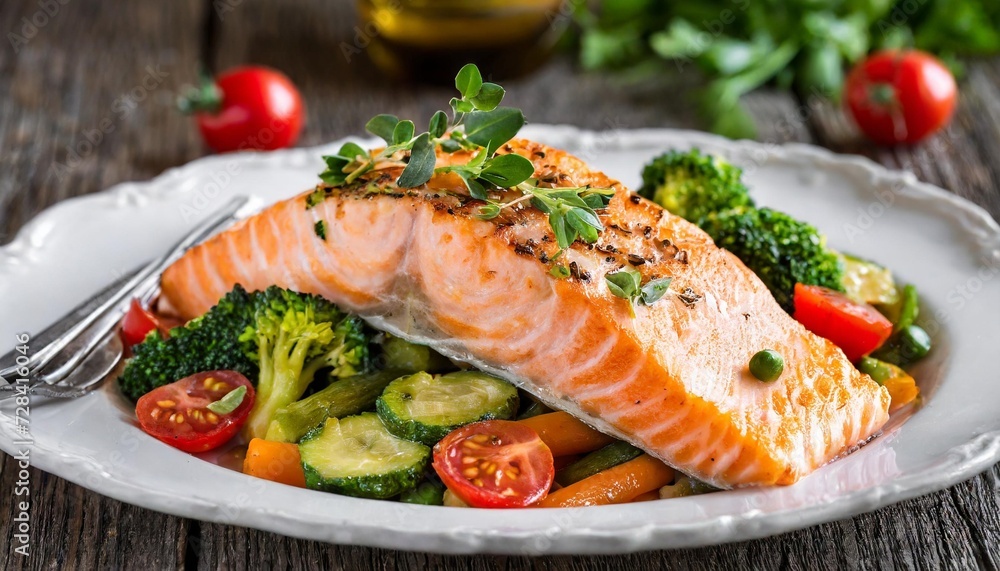 salmon and steamed vegetables salmon and steamed vegetables