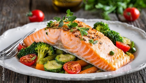 salmon and steamed vegetables