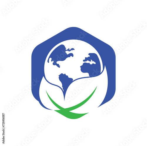 Globe leaf logo icon vector. Earth and leaf logo combination. Planet and eco symbol or icon