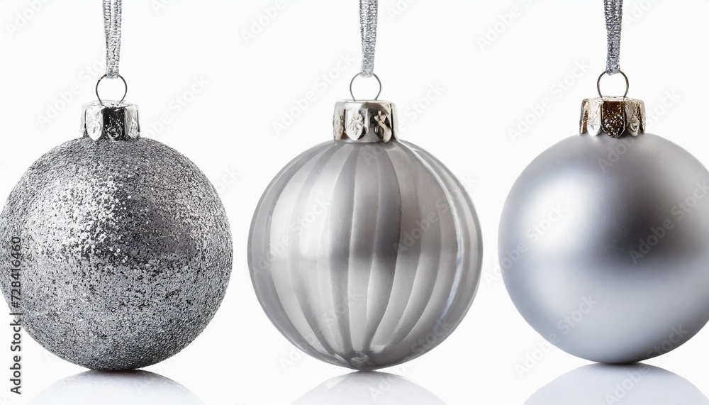 christmas balls isolated on white background set of three falling silver christmas ornaments christmas balls isolated on white background set of three falling silver christmas ornaments