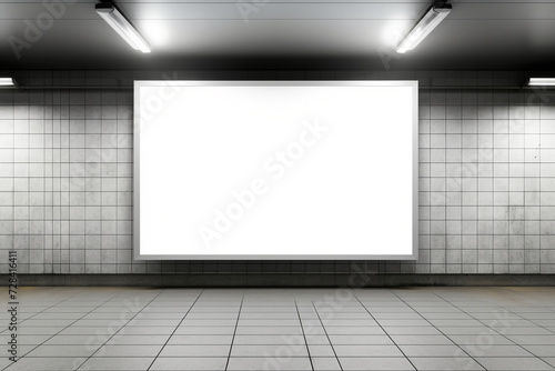 blank white billboard mockup in the metro station generative by ai