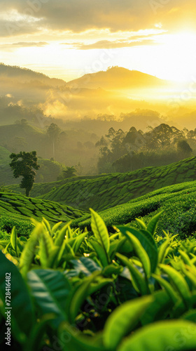 Tea Plantation at Sunrise in Munnar, Kerala, South India