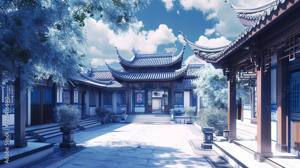 Chinese traditional culture architecture blue and white porcelain style series