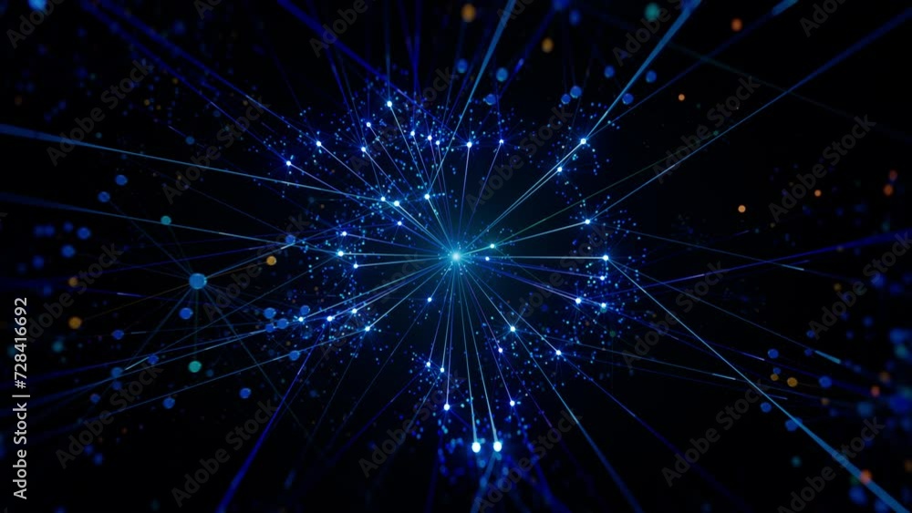 Expanding and Growing Neural Network from Center Core to Large Scale and Complex Web with Nodes and Connections. AI, Computer Algorithms, Artificial Intelligence and Large Language Model Visualization