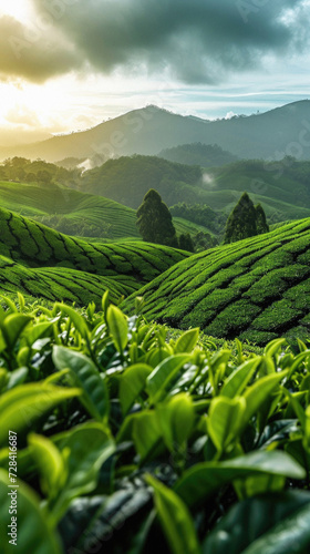 Tea Plantation at Sunrise in Munnar, Kerala, South India