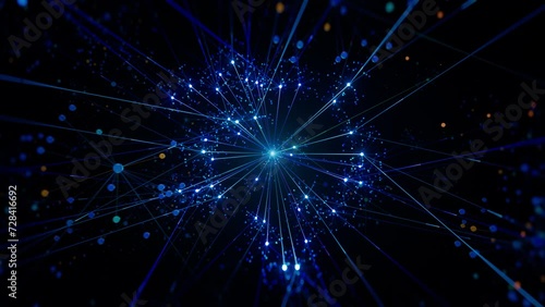 Expanding and Growing Neural Network from Center Core to Large Scale and Complex Web with Nodes and Connections. AI, Computer Algorithms, Artificial Intelligence and Large Language Model Visualization