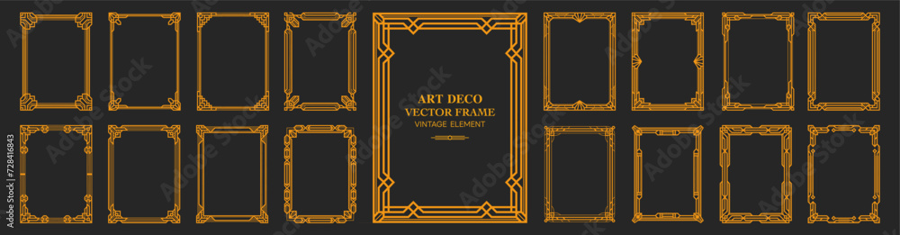 Art Deco gold frame , vintage frame , ornament frame ,line geometric luxury frames , wedding banner label card geometric background vector illustration - obrazy, fototapety, plakaty 