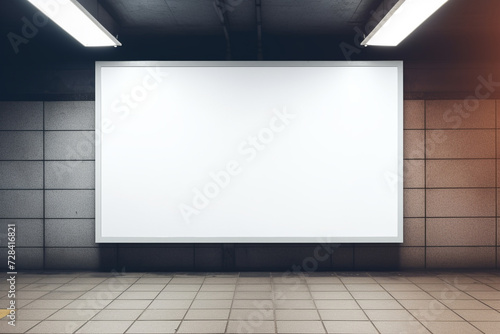 blank white billboard mockup in the waiting area of train station generative by ai
