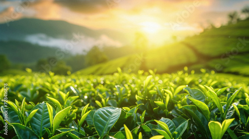 Tea Plantation in the morning at sunrise in Munnar, Kerala, India