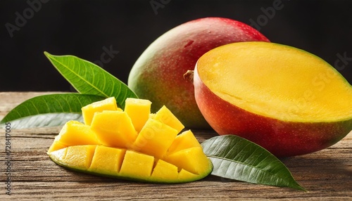 collection of mango with leaf and slices