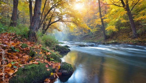 autumn quiet over river in forest