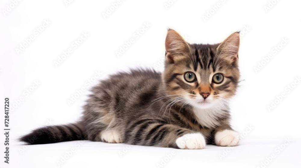 Fototapeta premium Cute cat on a white background. Copy space.