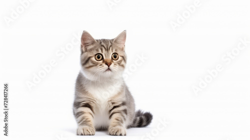 Cute cat on a white background. Copy space.