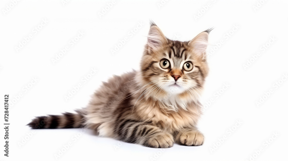 Cute cat on a white background. Copy space.